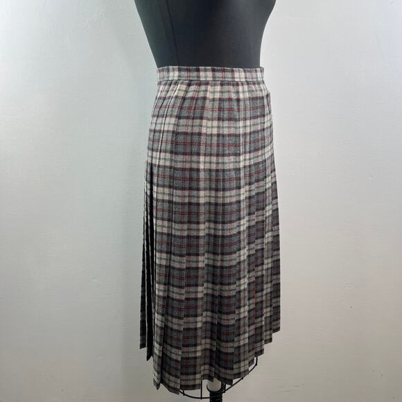 VINTAGE Schrader Sport New York Plaid Pleated Skirt Preppy Academia Gray Beige 4 - Picture 4 of 10